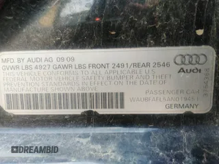 2010 Audi A4 2.0T Premium with VIN WAUBFAFL5AN019451, listed as a IAAI auction lot 36974022 with 126,645 mi miles. Bid and sale history available at carsss.com. Image 9.
