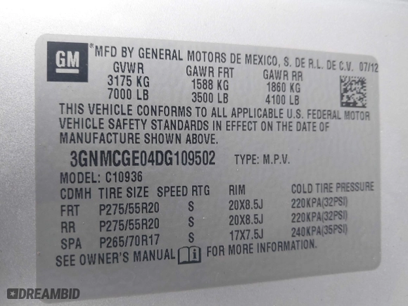2013 Chevrolet Avalanche LTZ with VIN 3GNMCGE04DG109502, listed as a IAAI auction lot 41335363 with 166,877 mi miles. Bid and sale history available at carsss.com. Image 9.