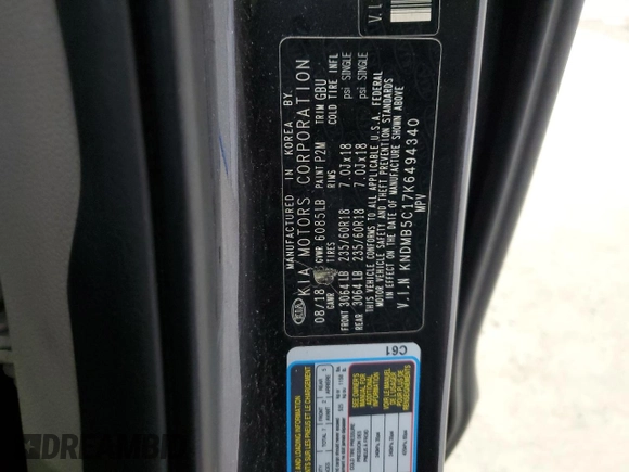 2019 Kia Sedona EX with VIN KNDMB5C17K6494340, listed as a Copart auction lot 51271865 with 135,684 mi miles and Clean Title. Bid and sale history available at carsss.com. Image 13.