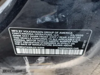 2020 Volkswagen Passat 2.0T SEL with VIN 1VWCA7A30LC019398, listed as a Copart auction lot 43350555 with 139,382 mi miles and Salvage Title. Bid and sale history available at carsss.com. Image 12.