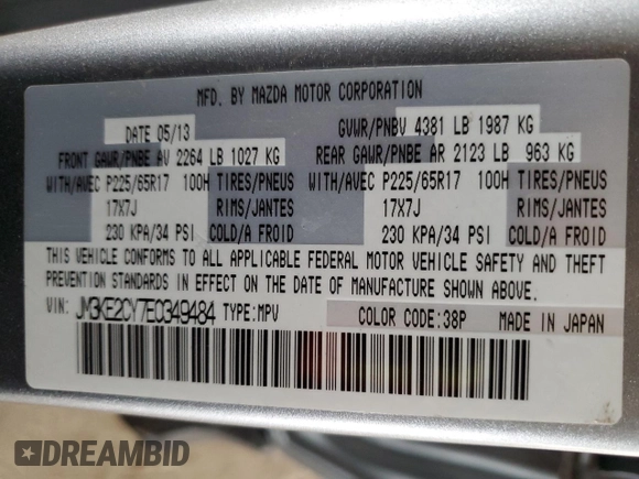 2014 Mazda CX-5 Touring z VIN JM3KE2CY7E0349484, wystawiony jako Copart lot #51188665 z przebiegiem 175 131 mil mil oraz Szkoda całkowita • Salvage title. Historia ofert i sprzedaży dostępna na DreamBid. Obrazek 14.