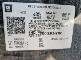2020 Chevrolet Tahoe Commercial with VIN 1GNLCDEC0LR242390, listed as a Copart auction lot 58621695 with Not provided miles and Salvage title. Bid and sale history available at DreamBid. Image 14.