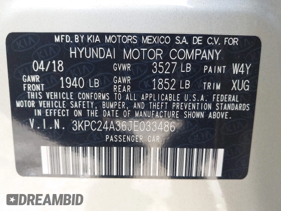 2018 Hyundai Accent SE with VIN 3KPC24A36JE033486, listed as a IAAI auction lot 41995147 with 75,599 mi miles. Bid and sale history available at carsss.com. Image 9.