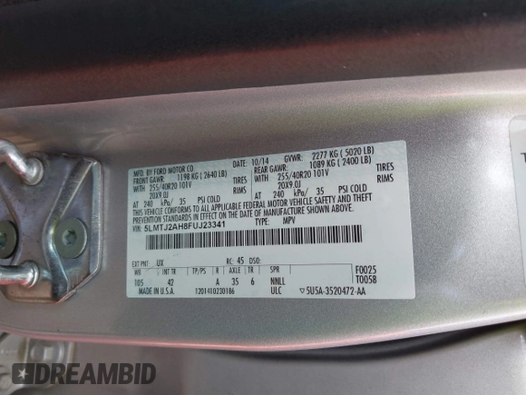 2015 Lincoln MKC with VIN 5LMTJ2AH8FUJ23341, listed as a IAAI auction lot 41828159 with 103,562 mi miles. Bid and sale history available at carsss.com. Image 9.