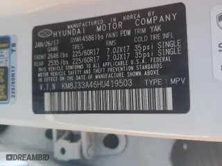 2017 Hyundai Tucson SE Plus with VIN KM8J33A46HU419503, listed as a Copart auction lot 45462975 with 80,391 mi miles and Salvage Title. Bid and sale history available at carsss.com. Image 15.