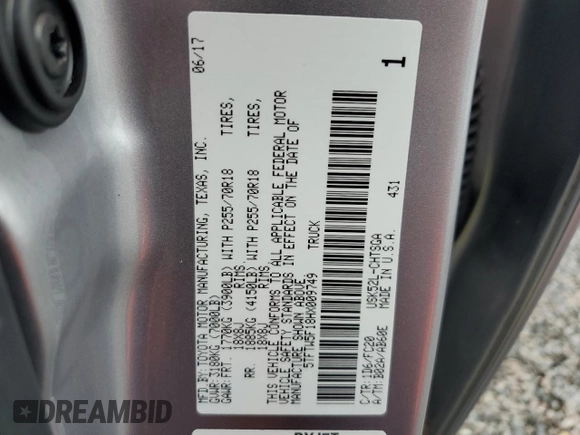 2017 Toyota Tundra 2WD SR with VIN 5TFTW5F18HX009749, listed as a Copart auction lot 74769274 with 0 mi miles and Salvage Title. Bid and sale history available at carsss.com. Image 13.