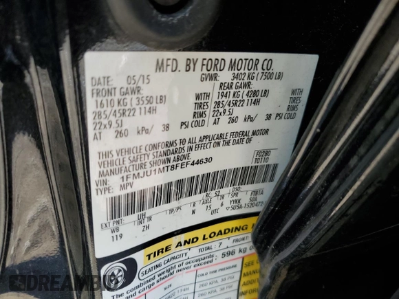 2015 Ford Expedition Platinum with VIN 1FMJU1MT8FEF44630, listed as a Copart auction lot 82361694 with 90,237 mi miles and Clean title. Bid and sale history available at DreamBid. Image 13.