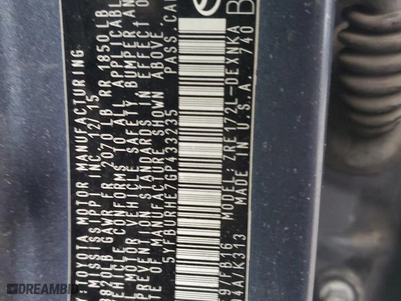2016 Toyota Corolla L with VIN 5YFBURHE7GP433235, listed as a Copart auction lot 51264305 with 194,743 mi miles and Salvage Title. Bid and sale history available at carsss.com. Image 12.