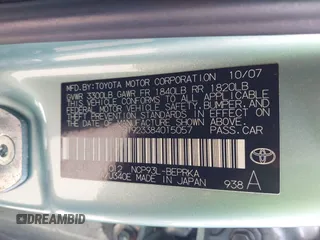 2008 Toyota Yaris with VIN JTDBT923384015057, listed as a IAAI auction lot 41879099 with 184,995 mi miles. Bid and sale history available at carsss.com. Image 9.