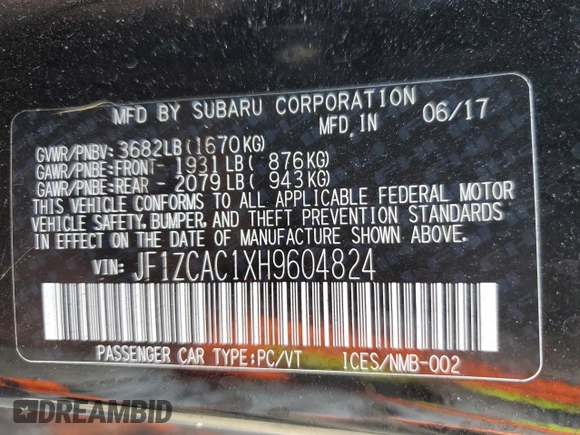 2017 Subaru BRZ Limited with VIN JF1ZCAC1XH9604824, listed as a Copart auction lot 68949713 with 129,259 mi miles. Bid and sale history available at carsss.com. Image 15.