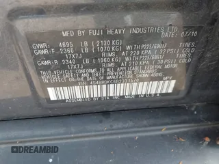 2011 Subaru Outback Limited Power Moon with VIN 4S4BRDKC6B2331570, listed as a IAAI auction lot 42671722 with 186,082 mi miles and . Bid and sale history available at DreamBid. Image 9.
