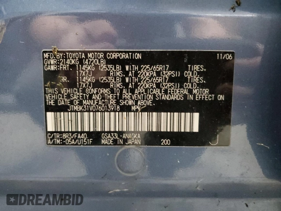 2007 Toyota RAV4 Limited with VIN JTMBK31V076013918, listed as a Copart auction lot 61631915 with 172,804 mi miles and Clean title. Bid and sale history available at DreamBid. Image 13.