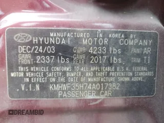 2004 Hyundai Sonata GLS with VIN KMHWF35H74A017382, listed as a Copart auction lot 72923264 with 117,730 mi miles and Salvage Title. Bid and sale history available at carsss.com. Image 12.