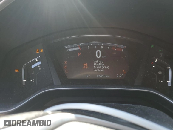 2019 Honda CR-V EX with VIN 2HKRW1H57KH509732, listed as a Copart auction lot 53638405 with 77,209 mi miles and Salvage Title. Bid and sale history available at carsss.com. Image 9.