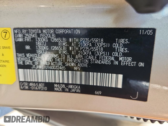 2006 Lexus RX 400h with VIN JTJHW31U160032465, listed as a Copart auction lot 65477845 with 213,371 mi miles and Clean title. Bid and sale history available at DreamBid. Image 13.