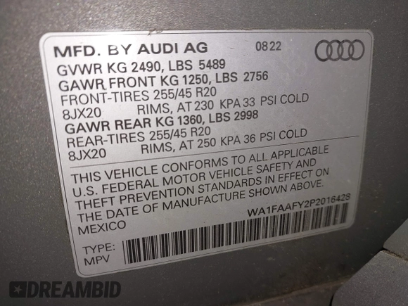 2023 Audi Q5 S line Prestige with VIN WA1FAAFY2P2016428, listed as a IAAI auction lot 42065935 with 30,546 mi miles. Bid and sale history available at carsss.com. Image 9.