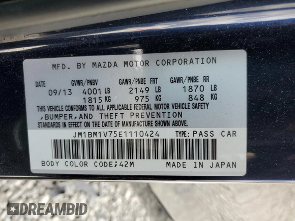 2014 Mazda 3 i Touring with VIN JM1BM1V75E1110424, listed as a Copart auction lot 51245845 with 98,508 mi miles and Salvage Title. Bid and sale history available at DreamBid. Image 15.