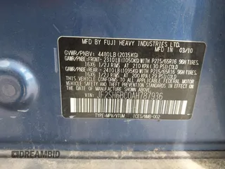 2010 Subaru Forester X with VIN JF2SH6BC0AH787936, listed as a IAAI auction lot 42494094 with 122,241 mi miles and . Bid and sale history available at DreamBid. Image 9.