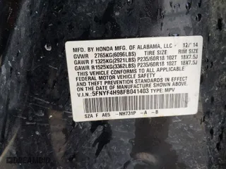 2015 Honda Pilot Touring with VIN 5FNYF4H98FB041403, listed as a IAAI auction lot 41806185 with 1 mi miles. Bid and sale history available at carsss.com. Image 9.