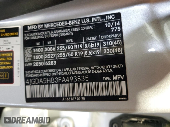 2015 Mercedes-Benz M 350 с VIN 4JGDA5HB3FA493835, выставлен на аукционе Copart как лот 65008435 с пробегом 103 772 миль миль и Чистый • Clean title. История ставок и продаж доступна на DreamBid. Изображение 13.