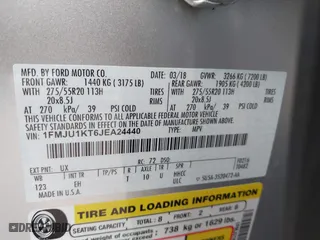 2018 Ford Expedition Limited with VIN 1FMJU1KT6JEA24440, listed as a IAAI auction lot 41706560 with 129,180 mi miles. Bid and sale history available at carsss.com. Image 9.