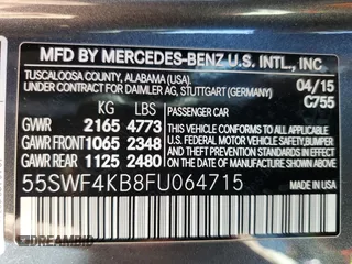 2015 Mercedes-Benz C 300 Luxury с VIN 55SWF4KB8FU064715, выставлен на аукционе Copart как лот 62694295 с пробегом 30 504 миль миль и Списание • Salvage title. История ставок и продаж доступна на DreamBid. Изображение 12.