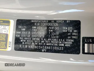 2022 Kia Carnival EX with VIN KNDNC5H38N6138625, listed as a Copart auction lot 43135535 with 53,070 mi miles and Salvage Title. Bid and sale history available at DreamBid. Image 15.
