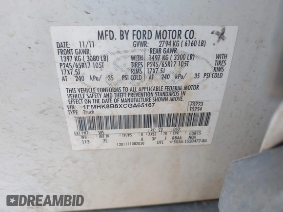2012 Ford Explorer с VIN 1FMHK8B8XCGA65167, выставлен на аукционе IAAI как лот 41915980 с пробегом 159 392 миль миль и . История ставок и продаж доступна на DreamBid. Изображение 9.