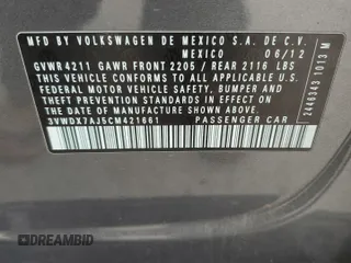 2012 Volkswagen Jetta SE с VIN 3VWDX7AJ5CM421661, выставлен на аукционе Copart как лот 43780175 с пробегом 180 145 миль миль и Списание • Salvage title. История ставок и продаж доступна на DreamBid. Изображение 12.