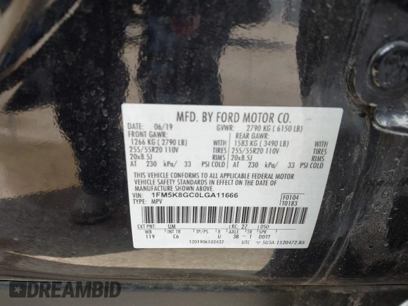 2020 Ford Explorer ST with VIN 1FM5K8GC0LGA11666, listed as a IAAI auction lot 41905536 with 98,620 mi miles and . Bid and sale history available at DreamBid. Image 9.