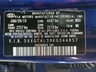 2019 Kia Optima LX with VIN 5XXGT4L38KG344857, listed as a Copart auction lot 48667805 with 78,365 mi miles and Salvage Title. Bid and sale history available at carsss.com. Image 12.