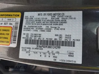 2019 Ford Fusion Titanium with VIN 3FA6P0D93KR124299, listed as a IAAI auction lot 40182478 with 73,408 mi miles. Bid and sale history available at carsss.com. Image 9.