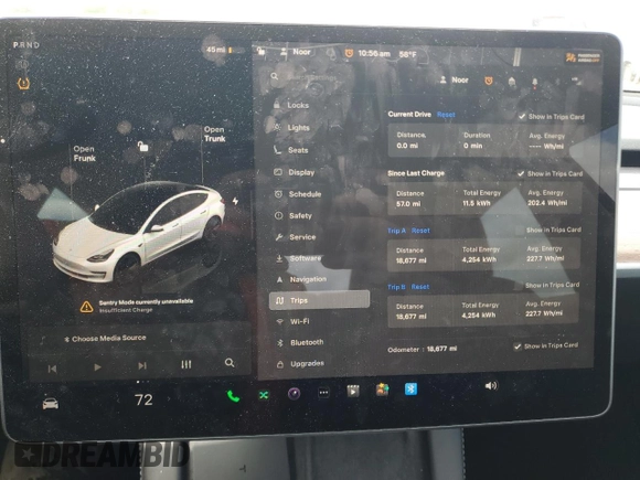 2023 Tesla Model 3 with VIN 5YJ3E1EA0PF575488, listed as a Copart auction lot 56889115 with 18,677 mi miles and Clean title. Bid and sale history available at DreamBid. Image 9.