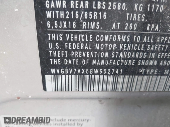 2011 Volkswagen Tiguan SEL with VIN WVGBV7AX5BW502741, listed as a IAAI auction lot 41441949 with 106,700 mi miles and . Bid and sale history available at DreamBid. Image 9.