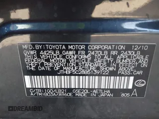 2011 Lexus IS 250 z VIN JTHBF5C28B5139122, wystawiony jako IAAI lot #41107250 z przebiegiem 157 808 mil mil oraz . Historia ofert i sprzedaży dostępna na DreamBid. Obrazek 9.