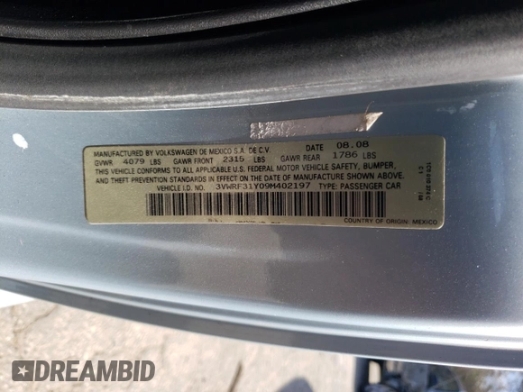 2009 Volkswagen Beetle S with VIN 3VWRF31Y09M402197, listed as a Copart auction lot 43861405 with 59,644 mi miles and Salvage title. Bid and sale history available at DreamBid. Image 12.