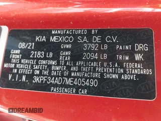 2021 Kia Forte GT-Line with VIN 3KPF34AD7ME405490, listed as a IAAI auction lot 41639170 with 26,808 mi miles. Bid and sale history available at carsss.com. Image 9.