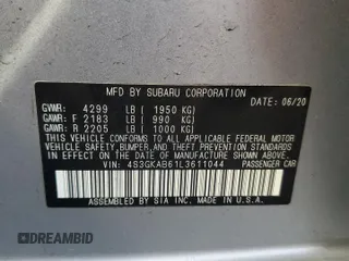 2020 Subaru Impreza with VIN 4S3GKAB61L3611044, listed as a Copart auction lot 48131045 with 62,757 mi miles and Salvage title. Bid and sale history available at DreamBid. Image 12.