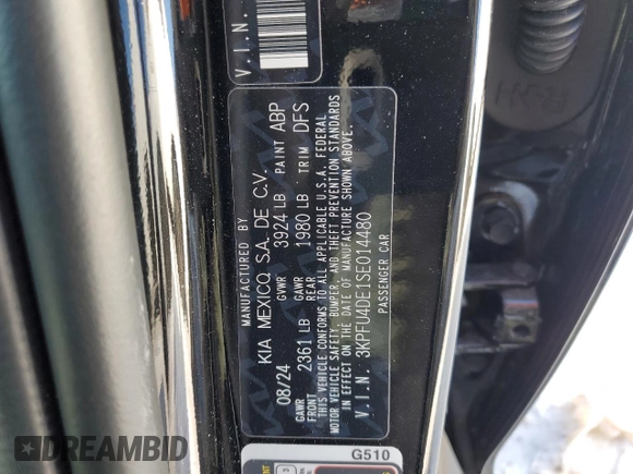 2025 Kia K4 EX with VIN 3KPFU4DE1SE014480, listed as a Copart auction lot 45320825 with 1,469 mi miles and Salvage Title. Bid and sale history available at carsss.com. Image 13.