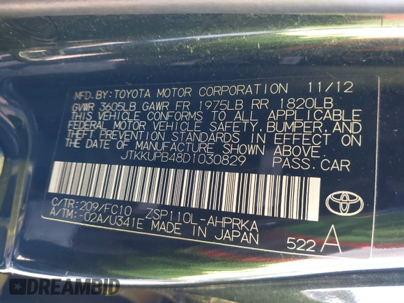 2013 Scion xD z VIN JTKKUPB48D1030829, wystawiony jako IAAI lot #41317276 z przebiegiem 177 913 mil mil oraz . Historia ofert i sprzedaży dostępna na DreamBid. Obrazek 9.