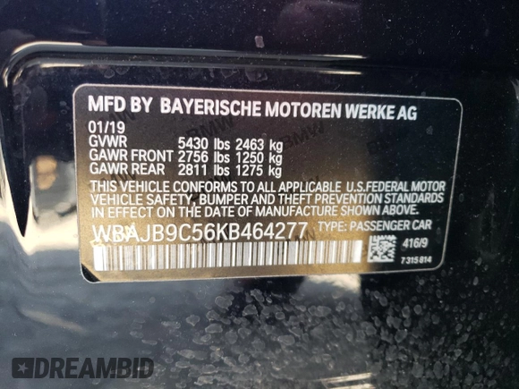 2019 BMW 5 Series M550i xDrive z VIN WBAJB9C56KB464277, wystawiony jako Copart lot #52348835 z przebiegiem 46 131 mil mil oraz Szkoda całkowita • Salvage title. Historia ofert i sprzedaży dostępna na DreamBid. Obrazek 12.