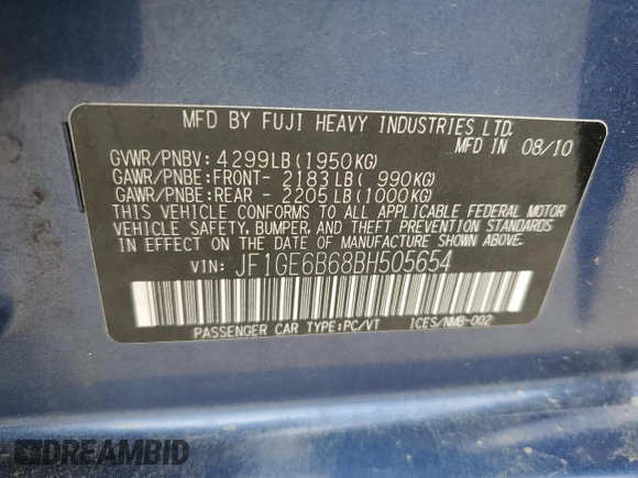 2011 Subaru Impreza Sedan 2.5i Premium with VIN JF1GE6B68BH505654, listed as a Copart auction lot 50538725 with 119,103 mi miles and Clean Title. Bid and sale history available at carsss.com. Image 13.