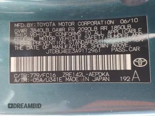 2010 Toyota Corolla with VIN JTDBU4EE3A9112961, listed as a Copart auction lot 58433355 with 115,032 mi miles and Salvage title. Bid and sale history available at DreamBid. Image 13.
