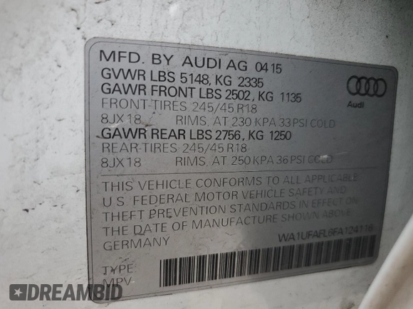 2015 Audi allroad A4 Premium Plus z VIN WA1UFAFL6FA124116, wystawiony jako Copart lot #43871975 z przebiegiem 136 288 mil mil oraz Szkoda całkowita • Salvage title. Historia ofert i sprzedaży dostępna na DreamBid. Obrazek 14.