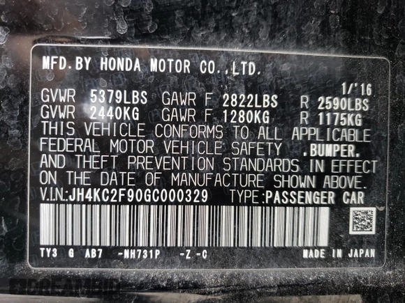 2016 Acura RLX Hybrid Advance with VIN JH4KC2F90GC000329, listed as a Copart auction lot 44647055 with 80,742 mi miles and Salvage Title. Bid and sale history available at carsss.com. Image 14.