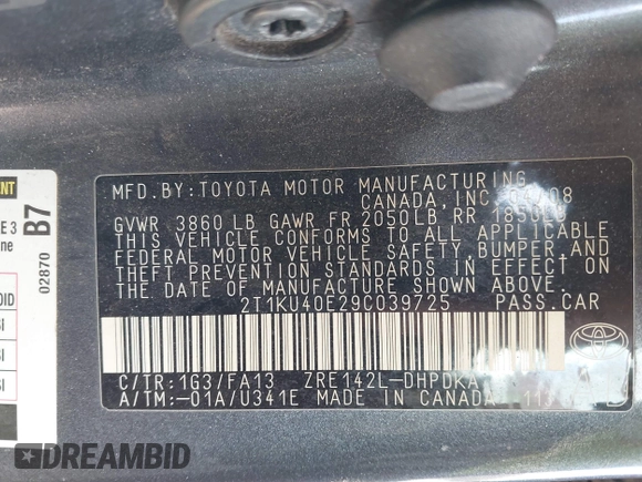 2009 Toyota Matrix z VIN 2T1KU40E29C039725, wystawiony jako IAAI lot #41682877 z przebiegiem 136 717 mil mil oraz . Historia ofert i sprzedaży dostępna na DreamBid. Obrazek 9.