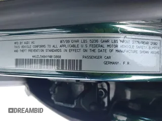 2000 Audi A6 z VIN WAUZL54B4YN013868, wystawiony jako IAAI lot #41314850 z przebiegiem 222 552 mil mil oraz . Historia ofert i sprzedaży dostępna na DreamBid. Obrazek 9.