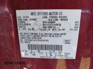 2005 Ford F-150 XLT с VIN 1FTPW14575FA54795, выставлен на аукционе IAAI как лот 42478674 с пробегом 284 190 миль миль и . История ставок и продаж доступна на DreamBid. Изображение 9.