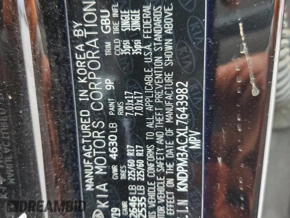 2020 Kia Sportage LX with VIN KNDPM3ACXL7643982, listed as a Copart auction lot 49917395 with 98,503 mi miles and Salvage Title. Bid and sale history available at DreamBid. Image 14.
