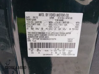 2013 Ford F-150 XL with VIN 1FTMF1EM8DKD31579, listed as a IAAI auction lot 41412416 with 147,500 mi miles. Bid and sale history available at carsss.com. Image 9.